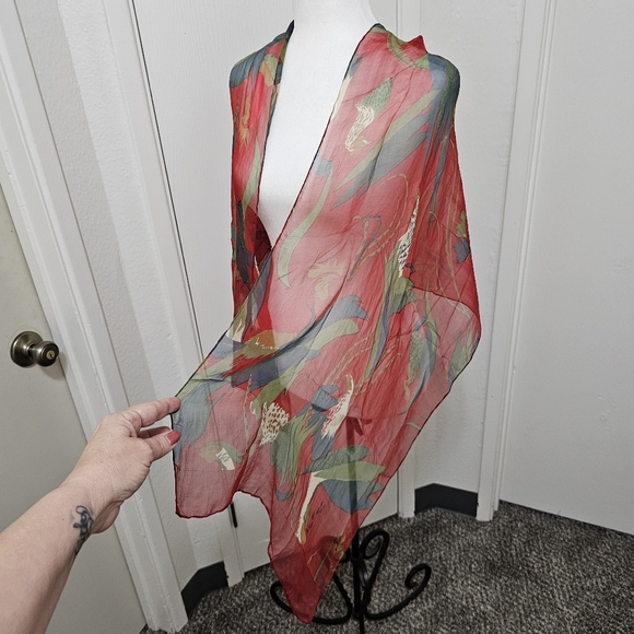 Chiffon Scarf Vintage Red Rooster Print Very Light And Airy Womens Retro - Picture 3 of 11